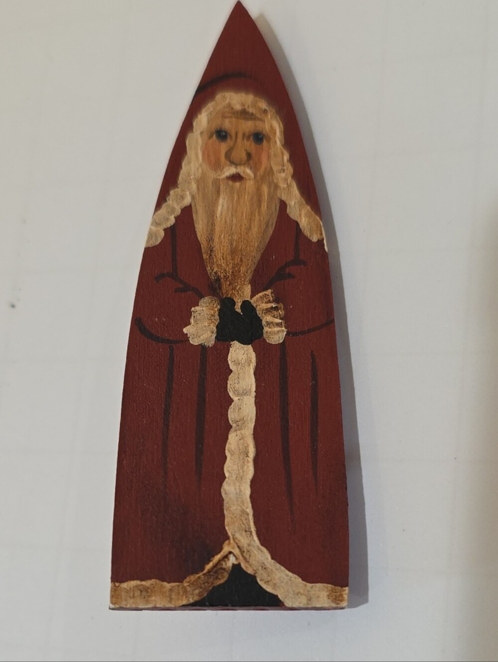 Hand-Painted Rustic Red Santa Wooden Lapel Pin